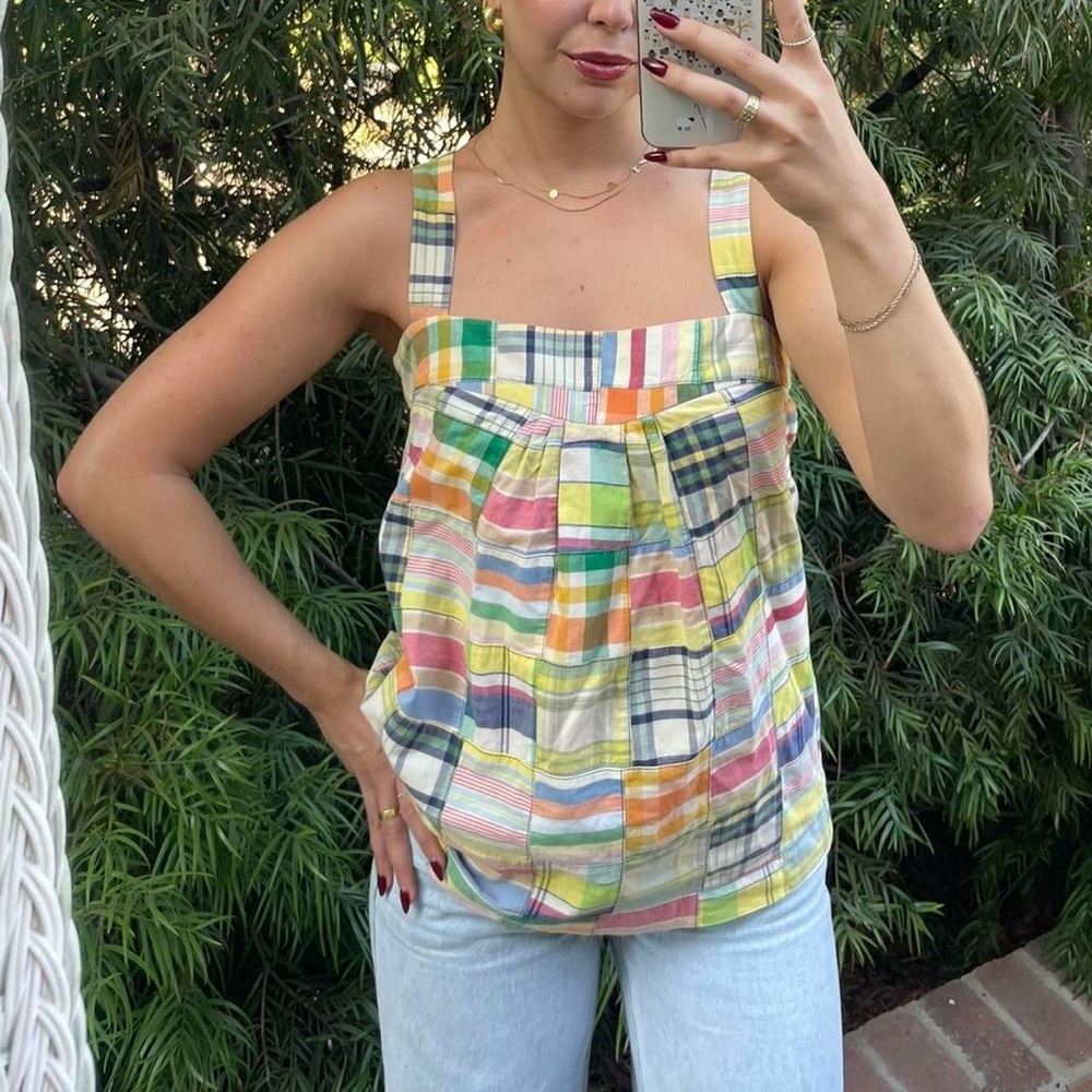 Y2k cottagecore J.Crew yellow and pink plaid tank top sz s